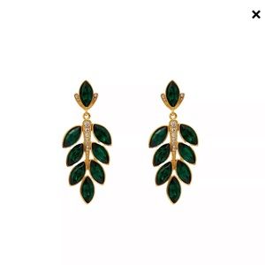 Kenneth Jay Lane Gold & Emerald Leave Post Drop Earring